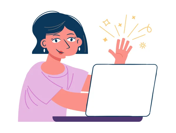 Een Vrouw Met Een Laptop Concept Illustratie Voor Werken Freelancen — Stockvector