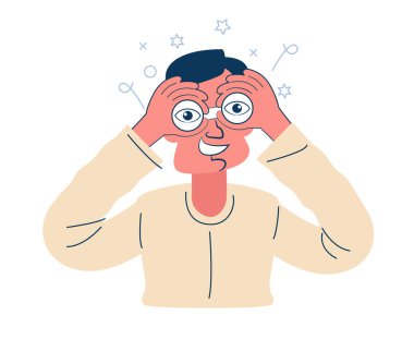 Dürbünle bakan bir adam. İş amaçlı arama kavramı. Gözler ileriye bakıyor. Geleceğin Strateji Görüşü.