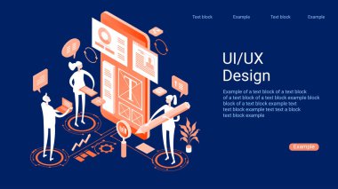 Web sayfası, afiş ve sunum için Ux / Ui tasarımı kavramı. Bilgi grafikleri, kahramanlık görüntüleri. Düz izometrik vektör çizimi.