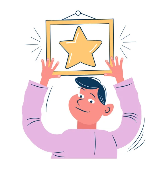 Cartoon Man Award Concept Achieving Goal Pride Achievement — Stock Vector
