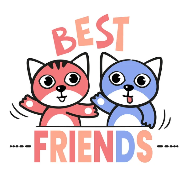 Poster Vektor Dengan Kartun Kucing Dan Slogan Konsep Persahabatan - Stok Vektor