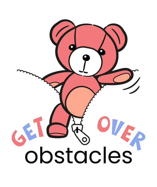 Cartoon Plush Bear Slogan Overcome Obstacles — Stock Vector