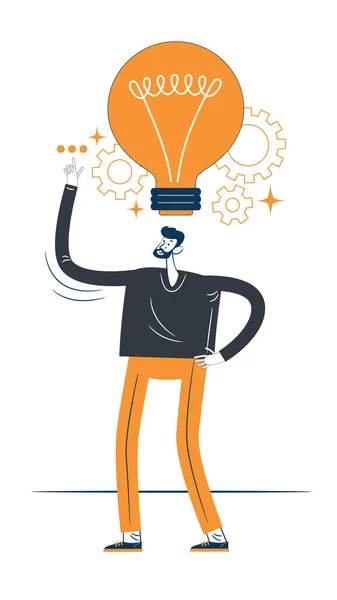 Man Big Light Bulb Business Idea Plan Strategy Solution Concept — ストックベクタ