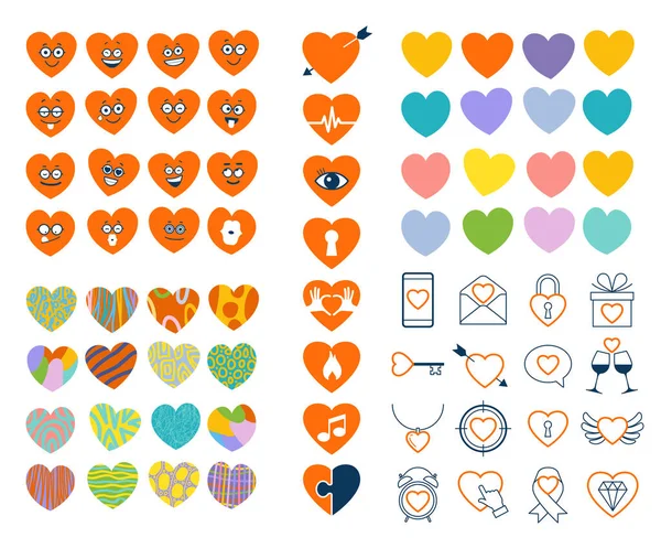 Heart Set Symbol Love Flat Illustration — Stock vektor