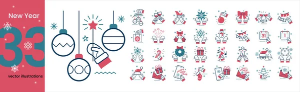 Vektorsymbole Für Weihnachten Und Neujahr Eine Sammlung Verschiedener Szenen Und — Stockvektor