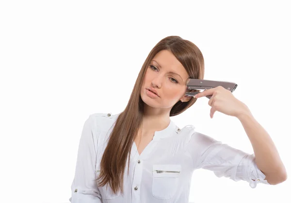 Desperate office lady. White background — Stock Photo, Image