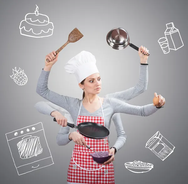 Busy housewife conceptual with many hands — Stock Photo, Image