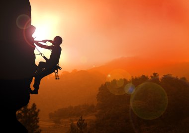 Stock illustration Mountain Climbing on Sunrise