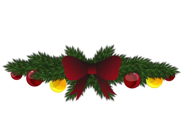 Christmas garland with ribbon and balls — Stock Vector