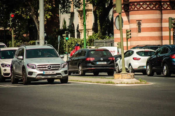Σεβίλλη Ισπανία Σεπτεμβρίου 2021 Κυκλοφοριακή Συμφόρηση Στους Δρόμους Της Σεβίλλης — Φωτογραφία Αρχείου