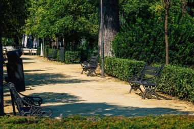 Seville İspanya 28 Eylül 2021 Maria Luisa Parkı, Endülüs Bölgesi 'nin başkenti ve sembolik şehri Sevilla' nın ilk yeşil akciğerlerinden biridir.