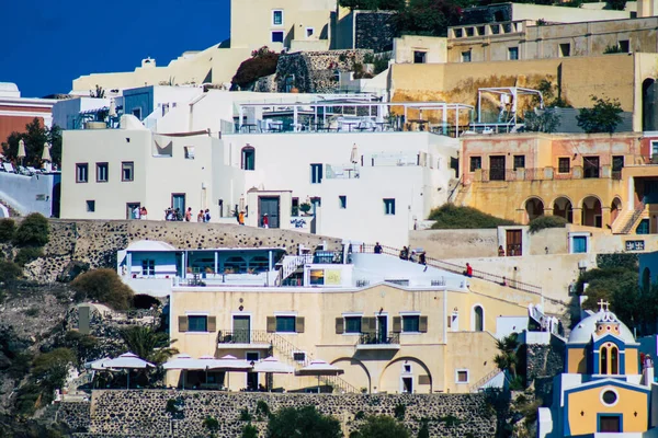 Santorini Adası Fira Yunanistan Ekim 2021 Fira Kasabasının Panoramik Manzarası — Stok fotoğraf