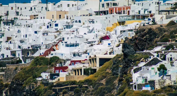 Santorini Adası Fira Yunanistan Ekim 2021 Fira Kasabasının Panoramik Manzarası — Stok fotoğraf