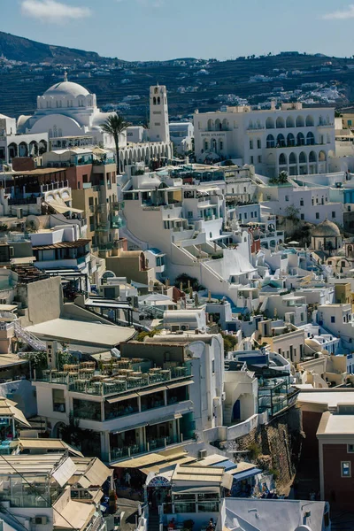 Santorini Adası Fira Yunanistan Ekim 2021 Fira Kasabasının Panoramik Manzarası — Stok fotoğraf