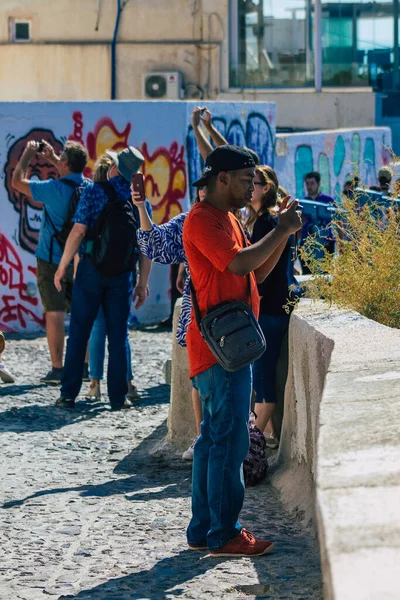 Santorini Island Fira Grécia Outubro 2021 Turistas Não Identificados Que — Fotografia de Stock