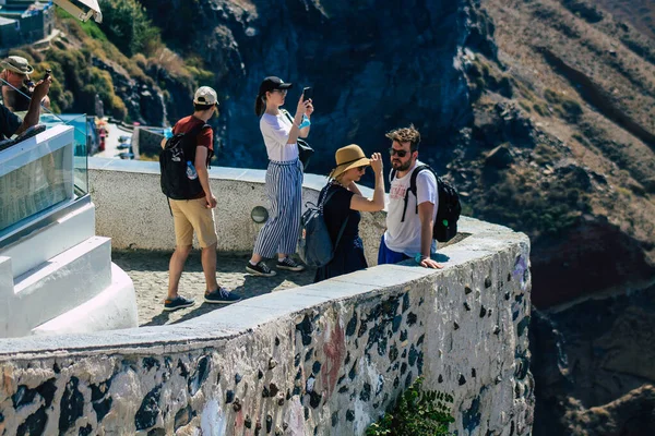 Santorini Island Fira Grécia Outubro 2021 Turistas Não Identificados Que — Fotografia de Stock