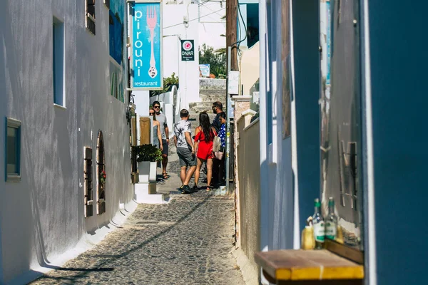 Isla Santorini Fira Grecia Octubre 2021 Calles Estrechas Ciudad Fira — Foto de Stock