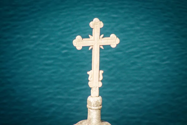 Isla Santorini Fira Grecia Octubre 2021 Iglesia Ortodoxa Tradicional Situada — Foto de Stock