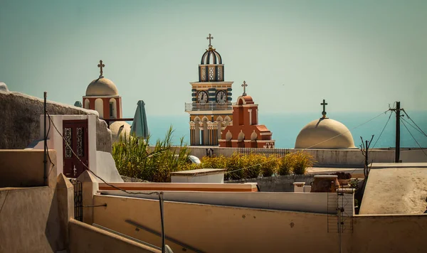 Острів Санторіні Фіра Греція Жовтня 2021 Року Традиційна Православна Церква — стокове фото