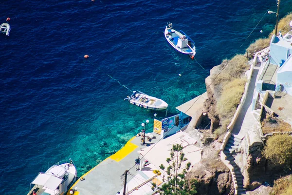 Santorini Fira Griekenland Oktober 2021 Luchtfoto Van Een Passagiersboot Bij — Stockfoto