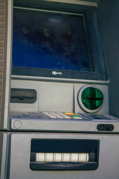 Santorin Fira Griechenland Oktober 2021 Geldautomat Den Straßen Von Fira — Stockfoto