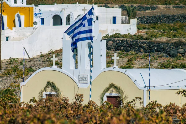 Isla Santorini Grecia Octubre 2021 Iglesia Ortodoxa Tradicional Típica Esta — Foto de Stock