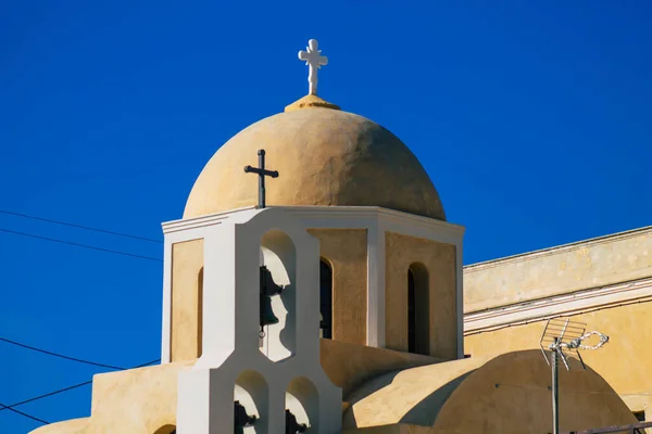 Ilha Santorini Grécia Outubro 2021 Igreja Ortodoxa Tradicional Típica Desta — Fotografia de Stock