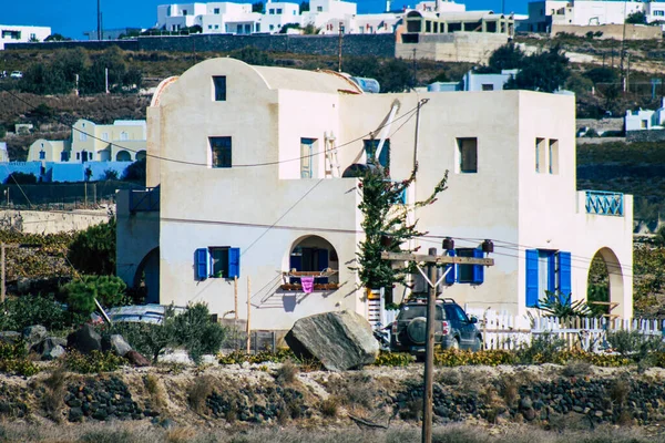 Wyspa Santorini Grecja Października 2021 Tradycyjny Grecki Biały Dom Typowy — Zdjęcie stockowe