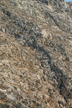 Santorini Adası, Perissa, Yunanistan - 17 Ekim 2021 Santorini 'de Antik Thira yürüyüş yolu, Perissa' ya giden antik yol sizi Profitis Elias ve Mesa Vouno 'nun zirvesine çıkarır.