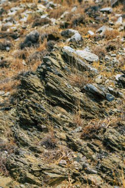 Santorini Adası, Perissa, Yunanistan - 17 Ekim 2021 Santorini 'de Antik Thira yürüyüş yolu, Perissa' ya giden antik yol sizi Profitis Elias ve Mesa Vouno 'nun zirvesine çıkarır.