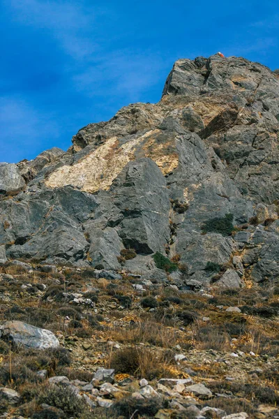 그리스의 산토리니 2021 하이킹 오솔길 고대의 엘리아스와 비탈을 꼭대기로 올라가는 — 스톡 사진