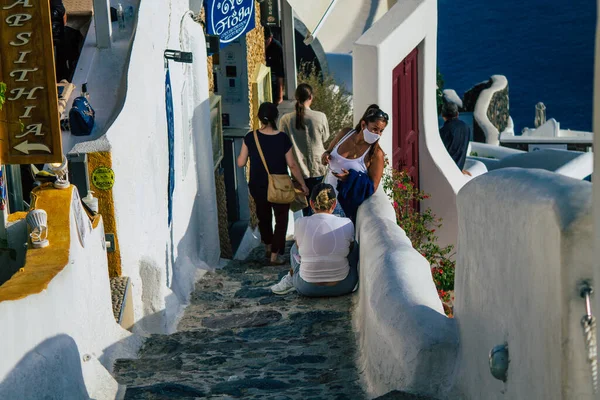 그리스 산토리니 2021 코로나 바이러스가 그리스를 강타하는 장소에 자리잡은 오이아를 — 스톡 사진