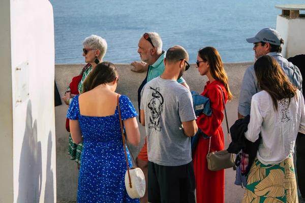 Santorini Oia Grécia Outubro 2021 Multidão Turistas Que Visitam Famosa — Fotografia de Stock