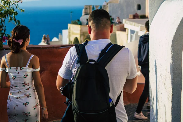 Santorini Oia Grécia Outubro 2021 Multidão Turistas Que Visitam Famosa — Fotografia de Stock