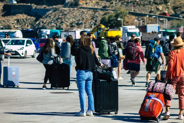 Santorini Greece October 2021 Crowd Tourists Arrival Santorini Island High — Stock Photo, Image