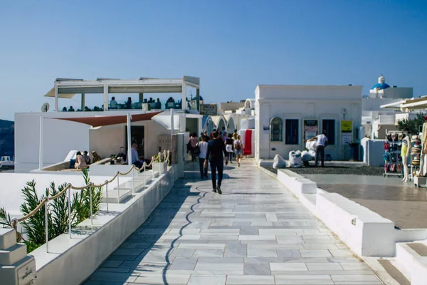 Santorini Oia Griekenland Oktober 2021 Een Menigte Toeristen Die Beroemde — Stockfoto
