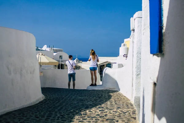 Santorini Oia Griekenland Oktober 2021 Een Menigte Toeristen Die Beroemde — Stockfoto