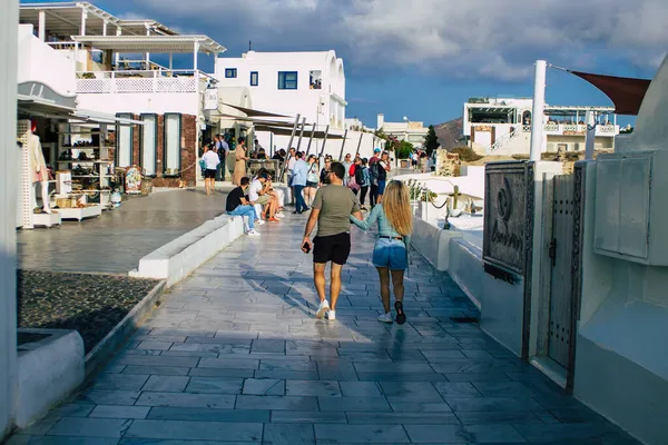 Santorin Oia Grèce Octobre 2021 Foule Touristes Visitant Célèbre Ville — Photo