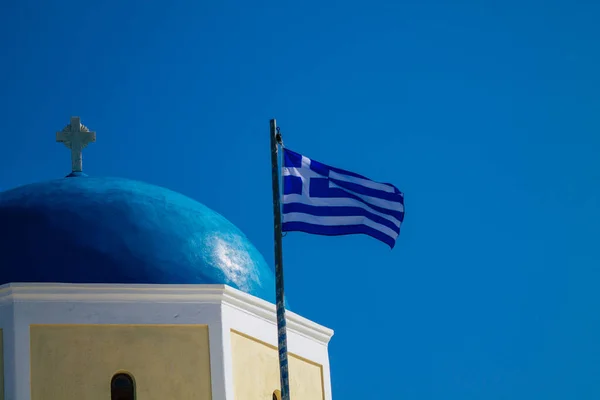 Santorini Oia Grekland Oktober 2021 Traditionell Ortodox Kyrka Belägen Staden — Stockfoto