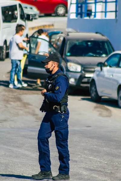 Santorini Grecia Octubre 2021 Policía Puerto Santorini Una Las Misiones —  Fotos de Stock