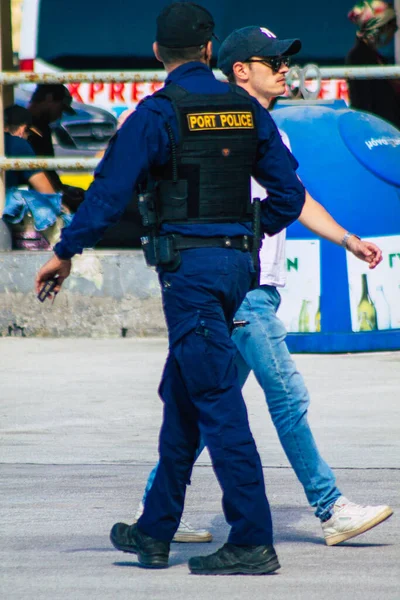 Santorini Grécia Outubro 2021 Polícia Porto Santorini Uma Das Missões — Fotografia de Stock