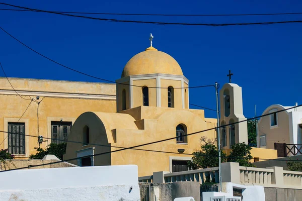 Santorini Megalochori Yunanistan Ekim 2021 Megalochori Şehri Adanın Tipik Küçük — Stok fotoğraf