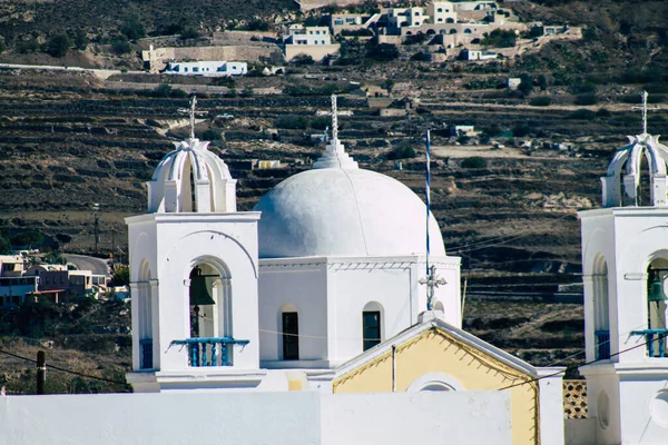 Santorini Megalochori Yunanistan Ekim 2021 Megalochori Şehri Adanın Tipik Küçük — Stok fotoğraf