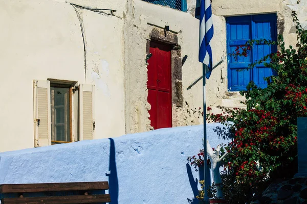 Санторини Мегалохори Греция Октября 2021 Мегалохори Небольшие Традиционные Белые Дома — стоковое фото