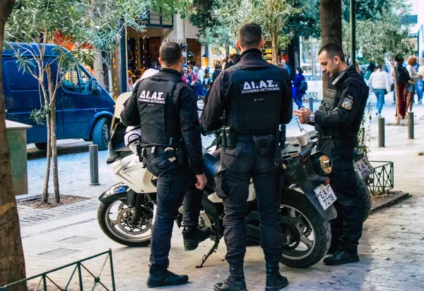 Atény Řecko Listopadu 2021 Řecká Policie Hlídce Centru Atén Během — Stock fotografie