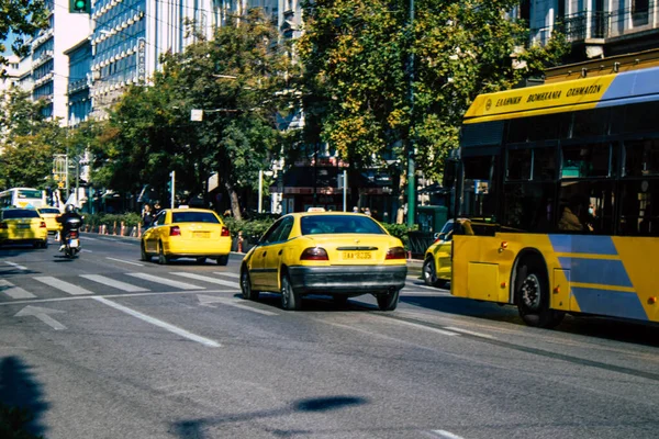 Atenas Grécia Novembro 2021 Táxi Nas Ruas Atenas Durante Epidemia — Fotografia de Stock