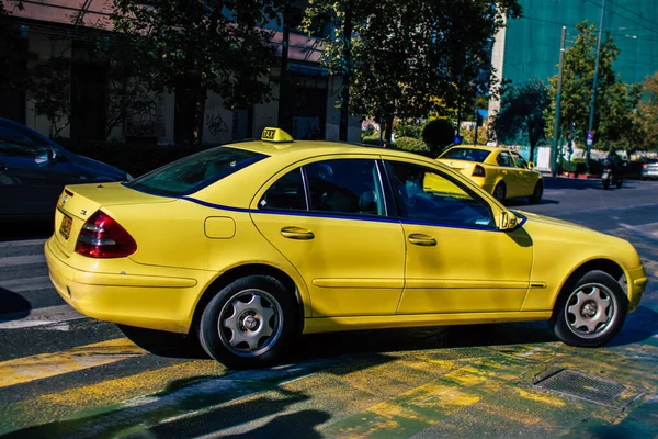 Atenas Grécia Novembro 2021 Táxi Nas Ruas Atenas Durante Epidemia — Fotografia de Stock