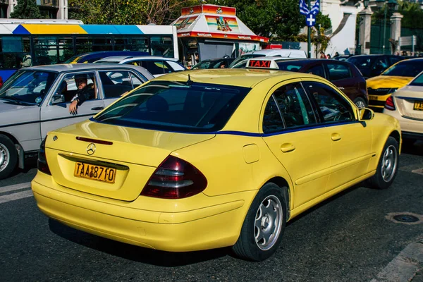 Athén Görögország November 2021 Taxi Vezetés Utcákon Athén Idején Koronavírus — Stock Fotó