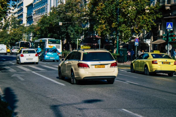 Atenas Grécia Novembro 2021 Táxi Nas Ruas Atenas Durante Epidemia — Fotografia de Stock