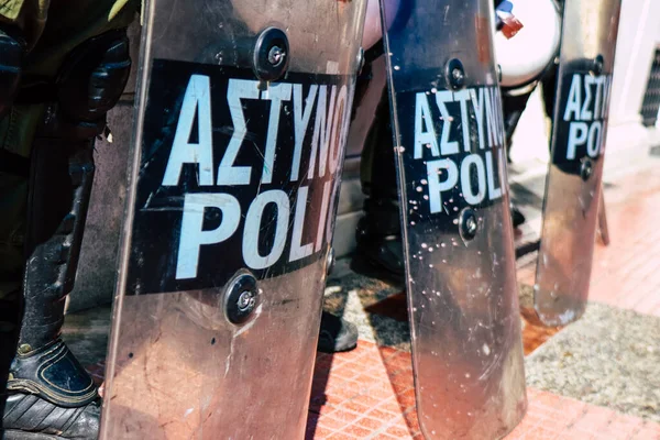 Atenas Grecia Noviembre 2021 Policía Enmarca Una Manifestación Trabajadores Salud — Foto de Stock